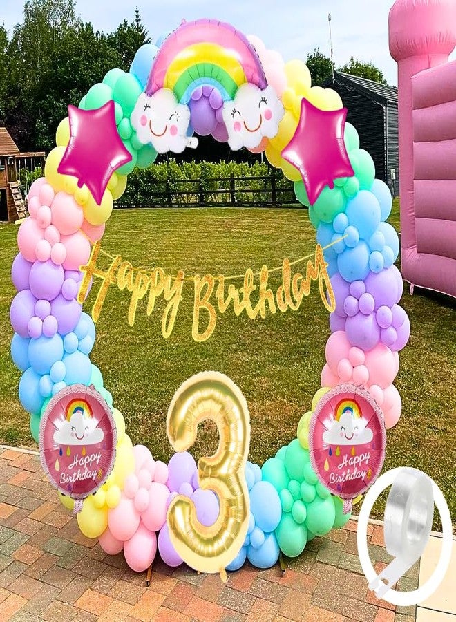 Flyloons Latex Rainbow Theme 3Rd Birthday Decorations Kit Girls Boys Kids Baby Girl For 3 Year With Number Rainbow Pink Star Pink Purple Yellow Blue Green Pastel Balloons Happy Gold Banner, 58 Pcs - Image 1